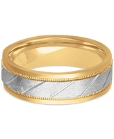 Men's Diagonal Texture Two-Tone Wedding Band Sterling Silver & 18k Gold-Plate