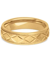 Men's Geometric Texture Milgrain Bead Wedding Band 18k Gold-Plated Sterling Silver