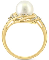 Effy Cultured Freshwater Pearl (8mm) & Diamond (1/4 ct. t.w.) Swirl Statement Ring in 14k Gold