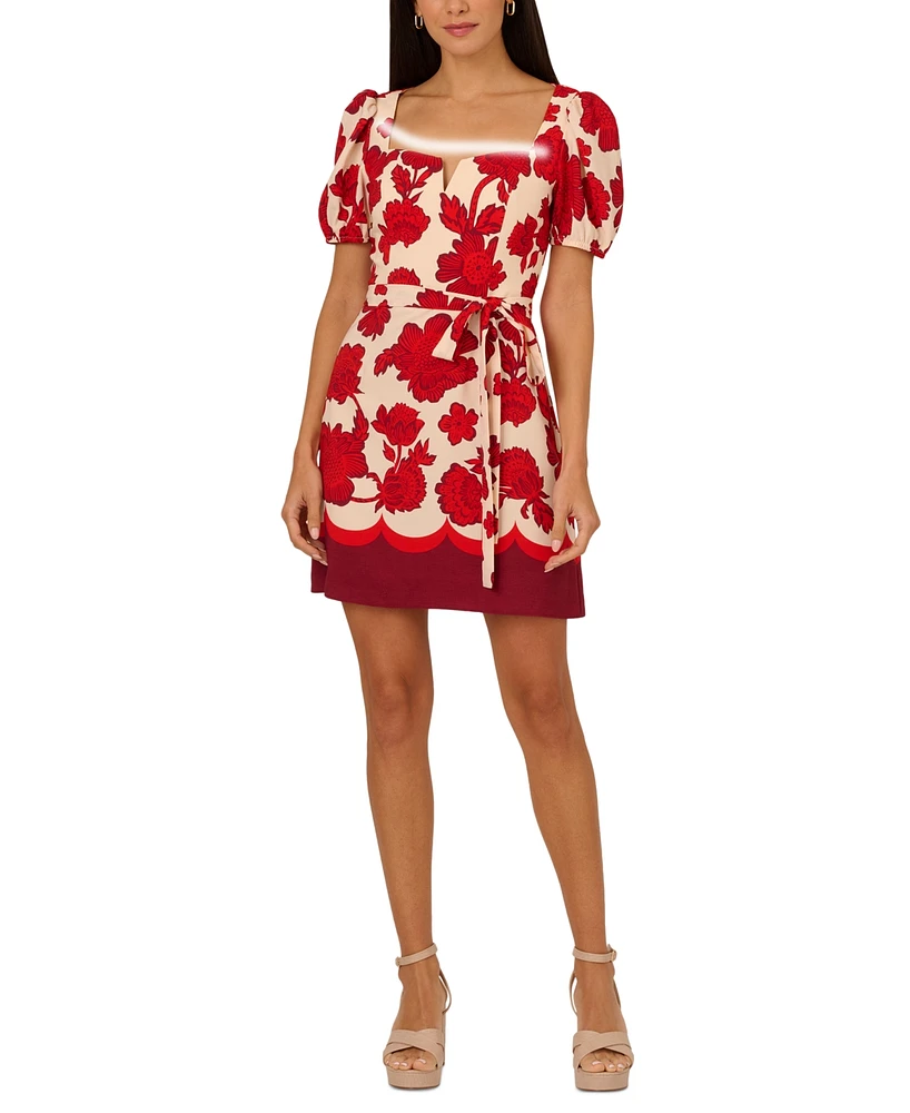 Adrianna by Papell Women's Floral-Print Puffed-Sleeve Dress