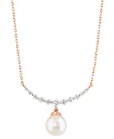 Effy Cultured Akoya Pearl (6mm) & Diamond (1/6 ct. t.w.) Fancy 18" Collar Necklace in 14k Rose Gold