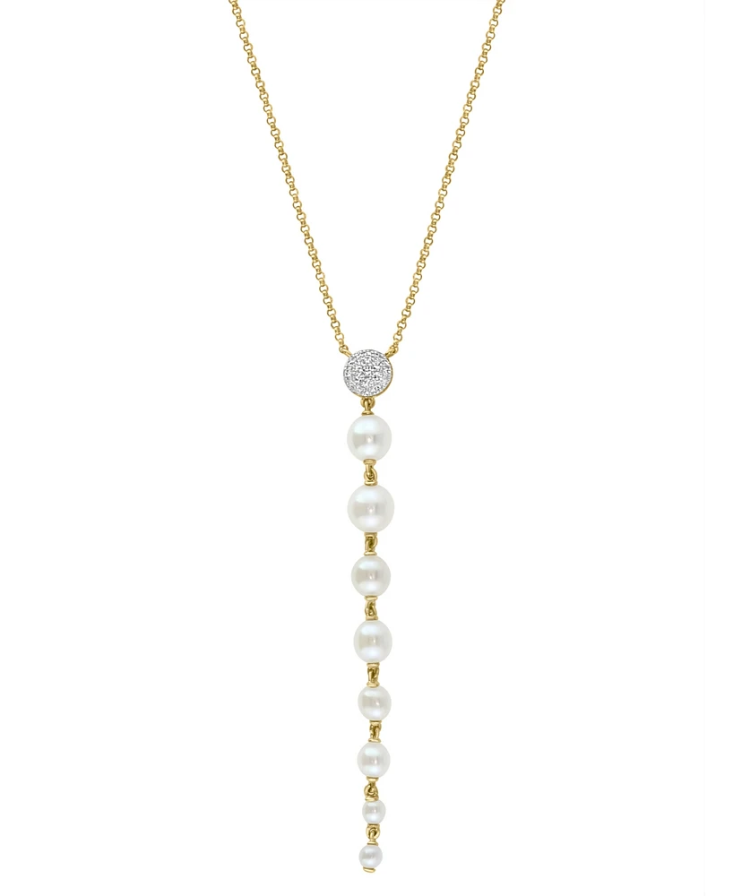 Effy Cultured Freshwater Pearl (2-1/2 - 5mm) & Diamond (1/10 ct. t.w.) Lariat Necklace in 14k Gold, 14-3/4" + 1-1/4" extender