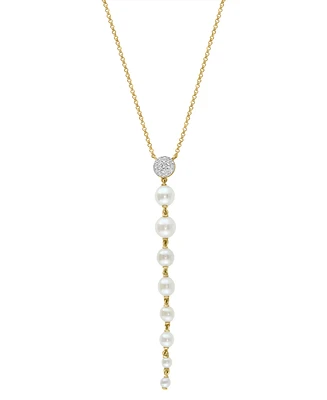 Effy Cultured Freshwater Pearl (2-1/2 - 5mm) & Diamond (1/10 ct. t.w.) Lariat Necklace in 14k Gold, 14-3/4" + 1-1/4" extender