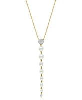 Effy Cultured Freshwater Pearl (2-1/2 - 5mm) & Diamond (1/10 ct. t.w.) Lariat Necklace in 14k Gold, 14-3/4" + 1-1/4" extender