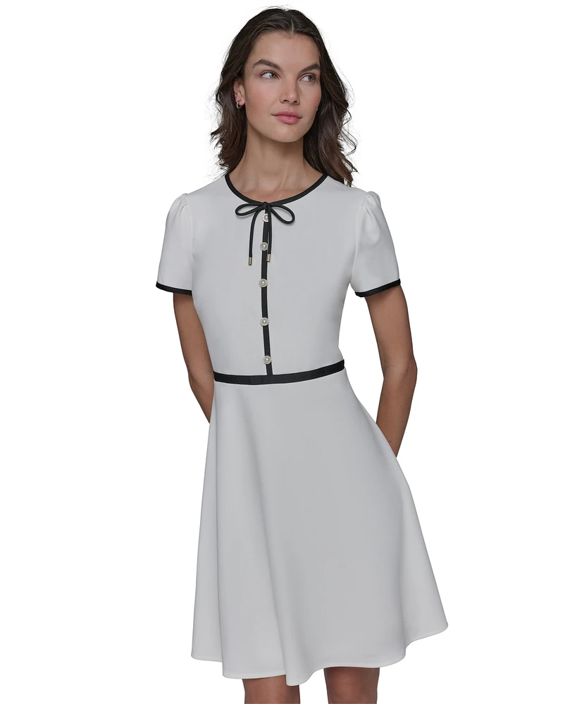 Karl Lagerfeld Paris Women's Beaded-Button Contrast-Trim Dress