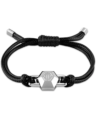 Philipp Plein Stainless Steel Logo Charm Cord Slider Bracelet