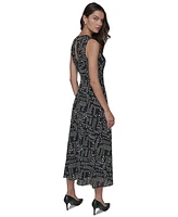 Karl Lagerfeld Paris Women's Round-Neck Embroidered Sleeveless Dress