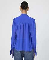 French Connection Women's Sheer Eden Long Sleeve Tie Neck Blouse