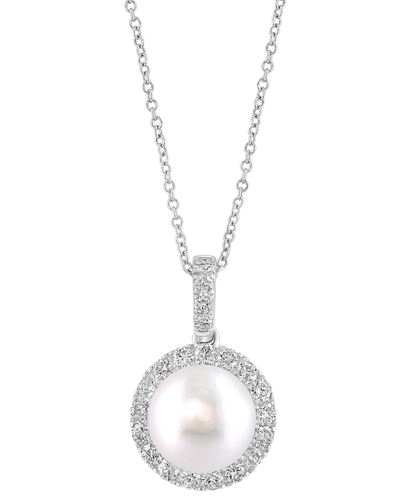 Effy Cultured Freshwater Pearl (10mm) & Diamond (5/8 ct. t.w.) Halo 18" Pendant Necklace in 14k White Gold