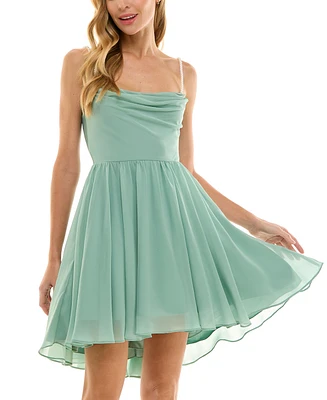 City Studios Juniors' Faux-Pearl-Strap Fit & Flare Chiffon Dress