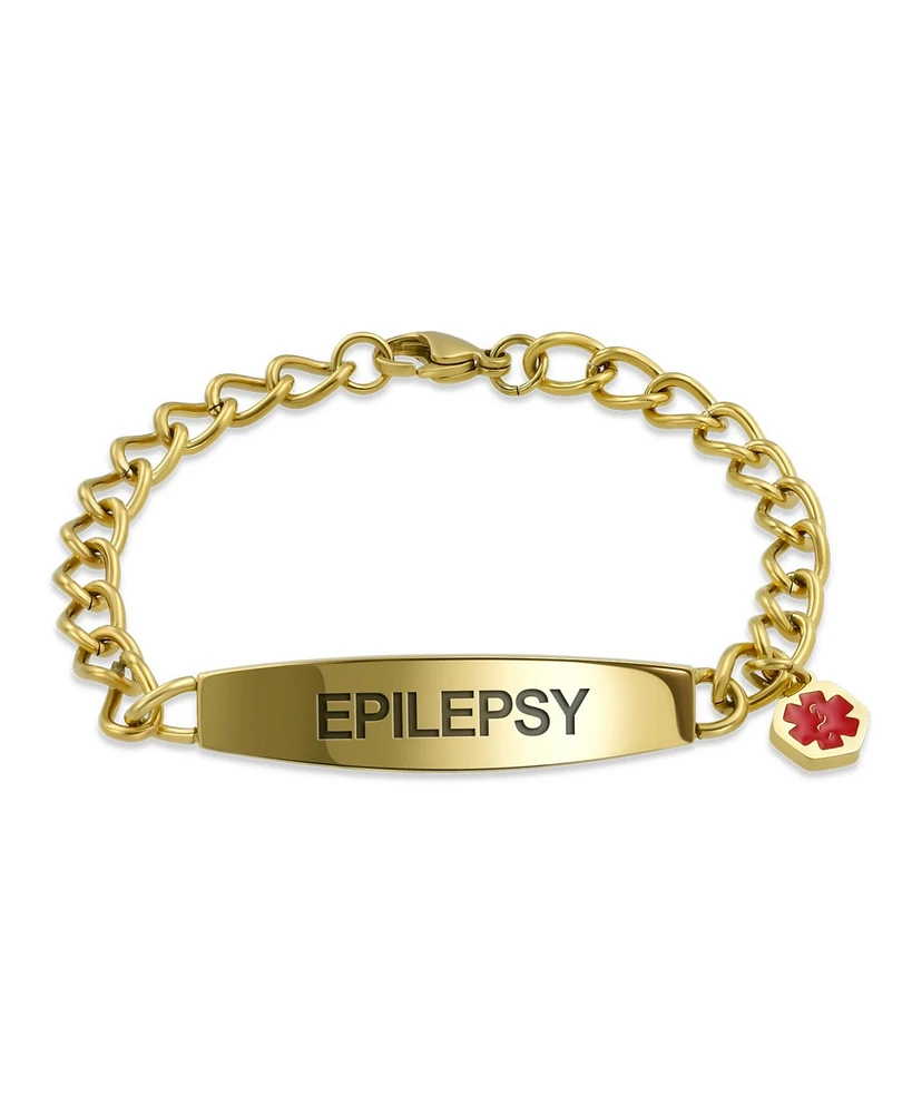 Bling Jewelry Epilepsy Medical Identification Medical Id Miami Cuban Link Chain Bracelet Gold 2 Tone Steel