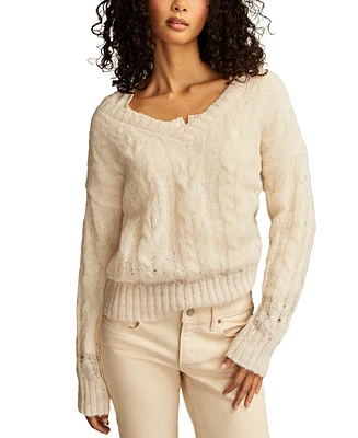 Lucky Brand Women's Cable-Knit Mohair V-Neck Sweater