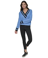 Dkny Jeans Women's Varsity V-Neck Relaxed Sweater - XQL