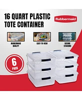 Rubbermaid Cleverstore 16 Quart Plastic Storage Tote Container with Lid (6 Pack)