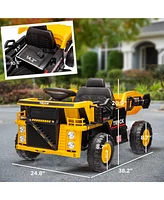 Qaba 12V Kids Ride-On Dump Truck w/ Electric Dump Bed & Shovel