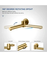 Casainc 10 Inch Wall Mounted Round Shower System Set with Handheld Spray & Rotating Tub Spout