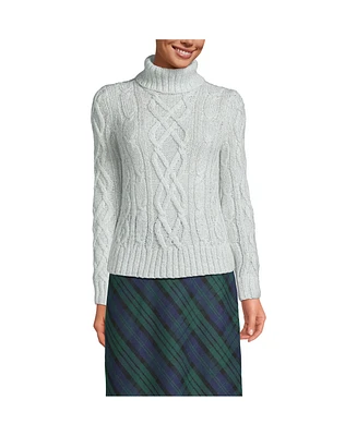 Lands' End Women's Shine Boucle Cable Turtleneck Sweater