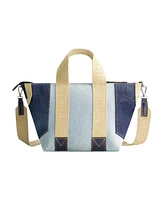 True Religion Licensed Patchwork Denim Tote Bag with Adjustable Strap
