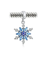 Bling Jewelry Winter Blue Crystal Dangle Snowflake Bead Charm .925Sterling Silver