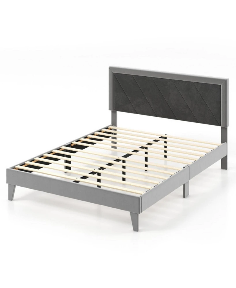 Sugift Queen Platform Bed with High Headboard and Wooden Slats