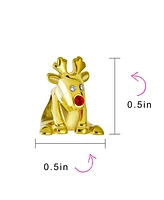 Bling Jewelry Christmas Charm Bead Caribou Elk Reindeer Red Nose Gold Plated for Bracelet