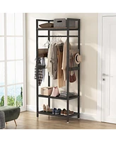 Tribesigns ndustrial Hall Tree Garments Rack with Shelf and Hanging Rod,Freestanding Closet Organizer