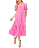 CeCe Women's Collared Short-Sleeve Tiered Shirtdress