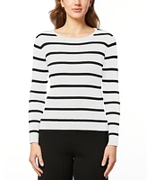 Melissa Paige Petite Women's Scoop Neck Ribbed Striped Sweater