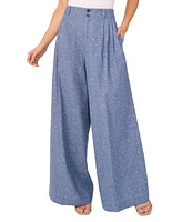 CeCe Women's Cotton Pleated Flared Wide-Leg Pants