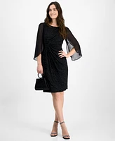 Connected Women's Mesh-Sleeve Gathered-Waist Dress