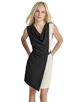 Dkny Petite Colorblocked Drape-Neck Sleeveless Dress