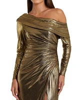 Mac Duggal Women's Long Sleeve Off The Shoulder Metallic Gown