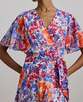 Lauren Ralph Petite Floral Crinkle Georgette Surplice Dress