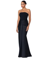 Betsy & Adam Petite Strapless Drape-Front Satin Gown