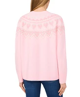 CeCe Women's Heart Fair Isle Crewneck Sweater