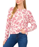 CeCe Women's Long-Sleeve Floral Crewneck Sweater