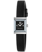 Gucci Women's Swiss G-Frame Diamond Accent Black Leather Strap Watch 14x18mm