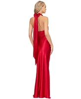 Betsy & Adam Petite Drape-Neck Halter Charmeuse Gown