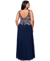 Betsy & Adam Plus Scoop-Neck Sequin Embroidered Gown