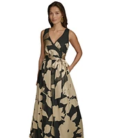 Donna Karan New York Women's Printed Sleeveless Tie-Waist Gown