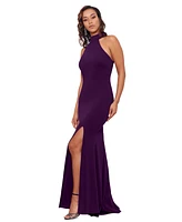 Betsy & Adam Women's High-Neck Sleeveless High-Slit Gown