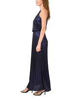 Msk Petite Pleated Metallic Halter Sleeveless Gown