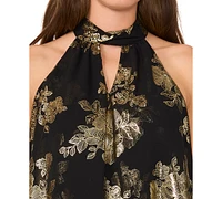 Msk Petite Floral Metallic Sleeveless Keyhole Top