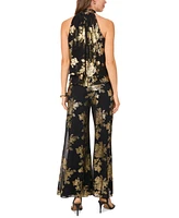 Msk Petite Floral Metallic Sleeveless Keyhole Top