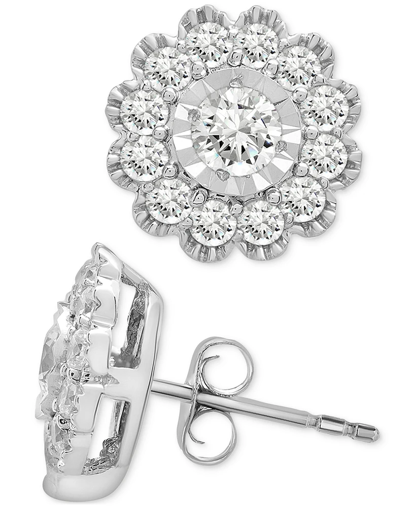 Diamond Halo Stud Earrings (1/2 ct. t.w.) in 14k White Gold, Created for Macy's