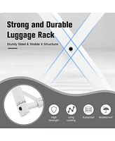 Costway Set of Folding Metal Luggage Rack Suitcase Shoe Holder Hotel Guestroom withShelf