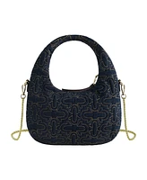 True Religion Women's Quilted Denim Hobo Bag with Gold Detailing