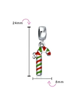 Bling Jewelry Christmas Charm Bead Red Green Peppermint Candy Cane Dangle for Bracelet