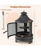 Sugift 30 Inch Outdoor Fire Pit Chiminea with Grill for Garden Bbq