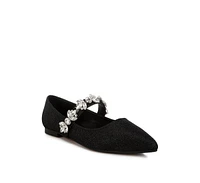 Rag & Co Flavia Diamante Brooch Glitter Ballerinas